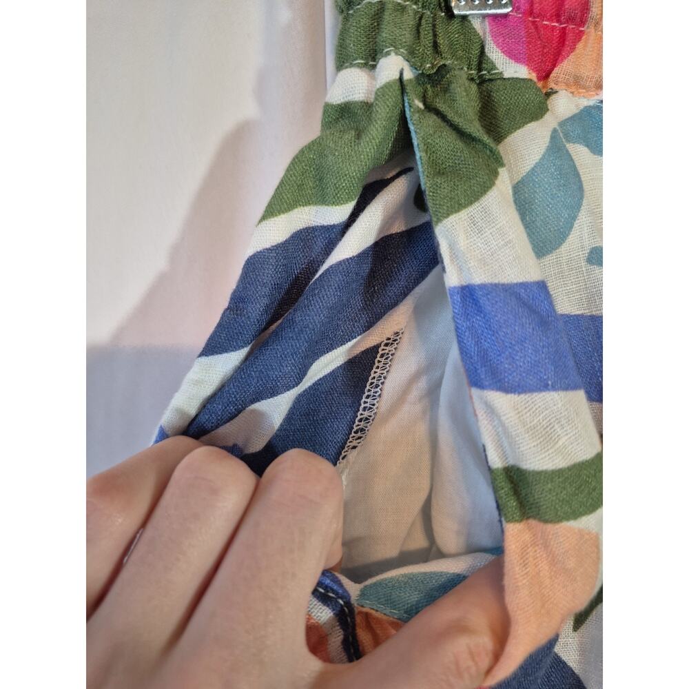 120 Lino Wide Leg Blue Green Floral Linen Pants EU 42 US 6 - Picture 5 of 9